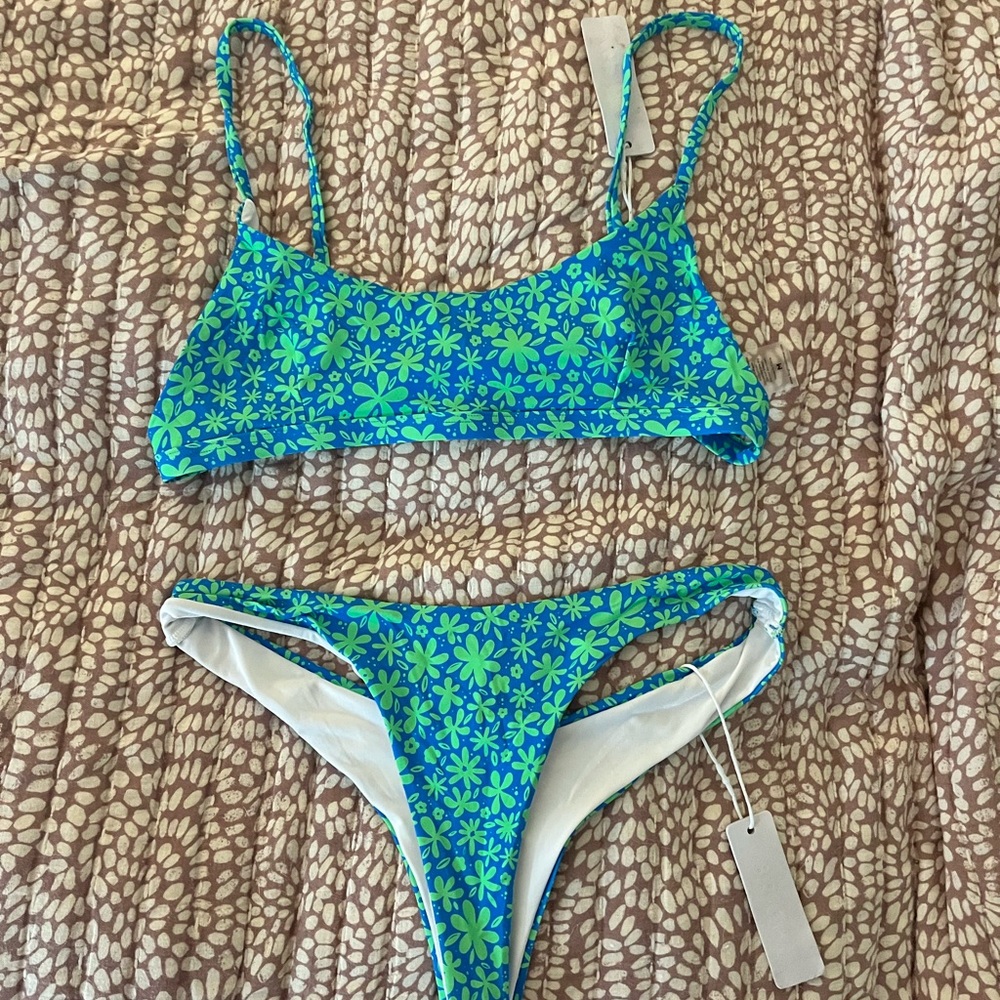Floral Bikini Set in Blue and Green